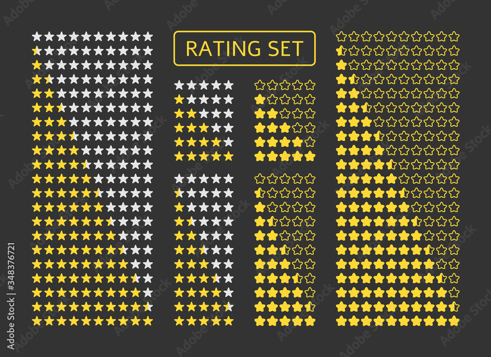 Set of yellow stars rating. Symbol of product quality, rating in the