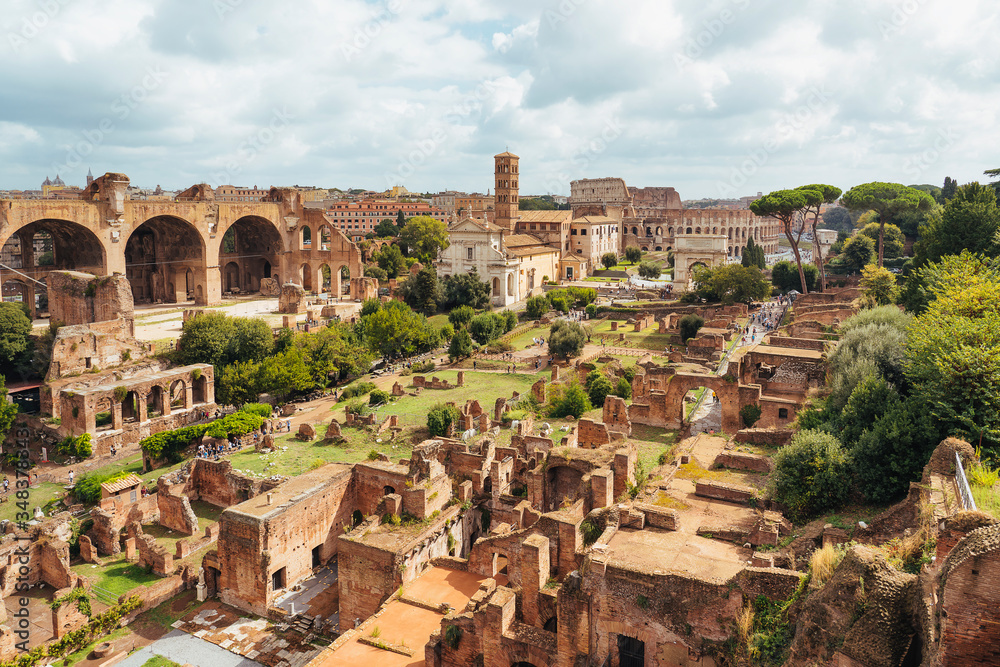 Aerial view of Roman Forum from Palatino Mount, Rome, Italy