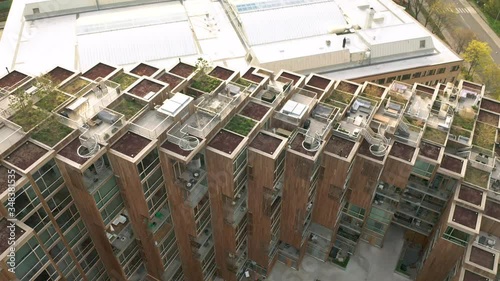 Modern eco living residential building. Aerial view.  photo