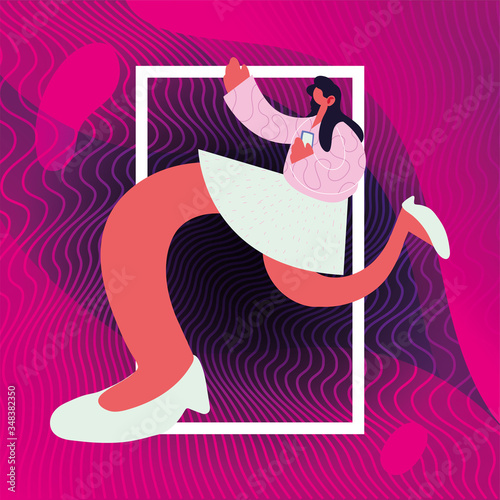 woman walking and dancing with style