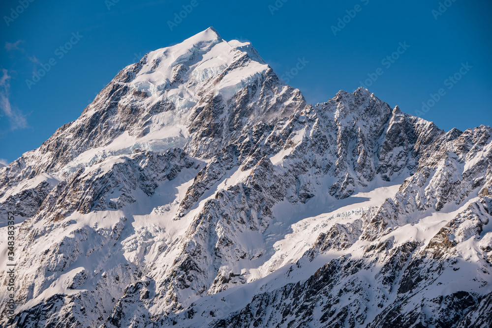 Mountain landscape with snow covered mountains, Mount Cook National Park NZ