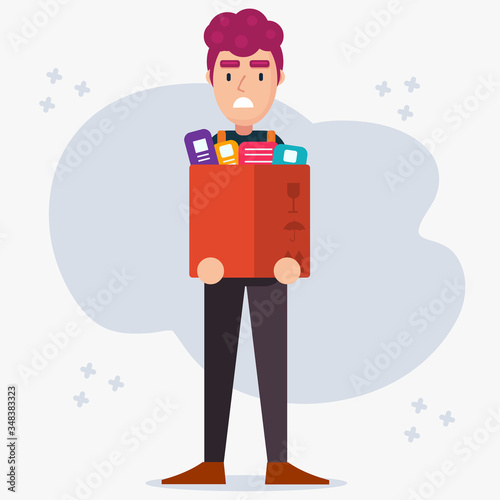 man holding box sad get fired vector illustration 