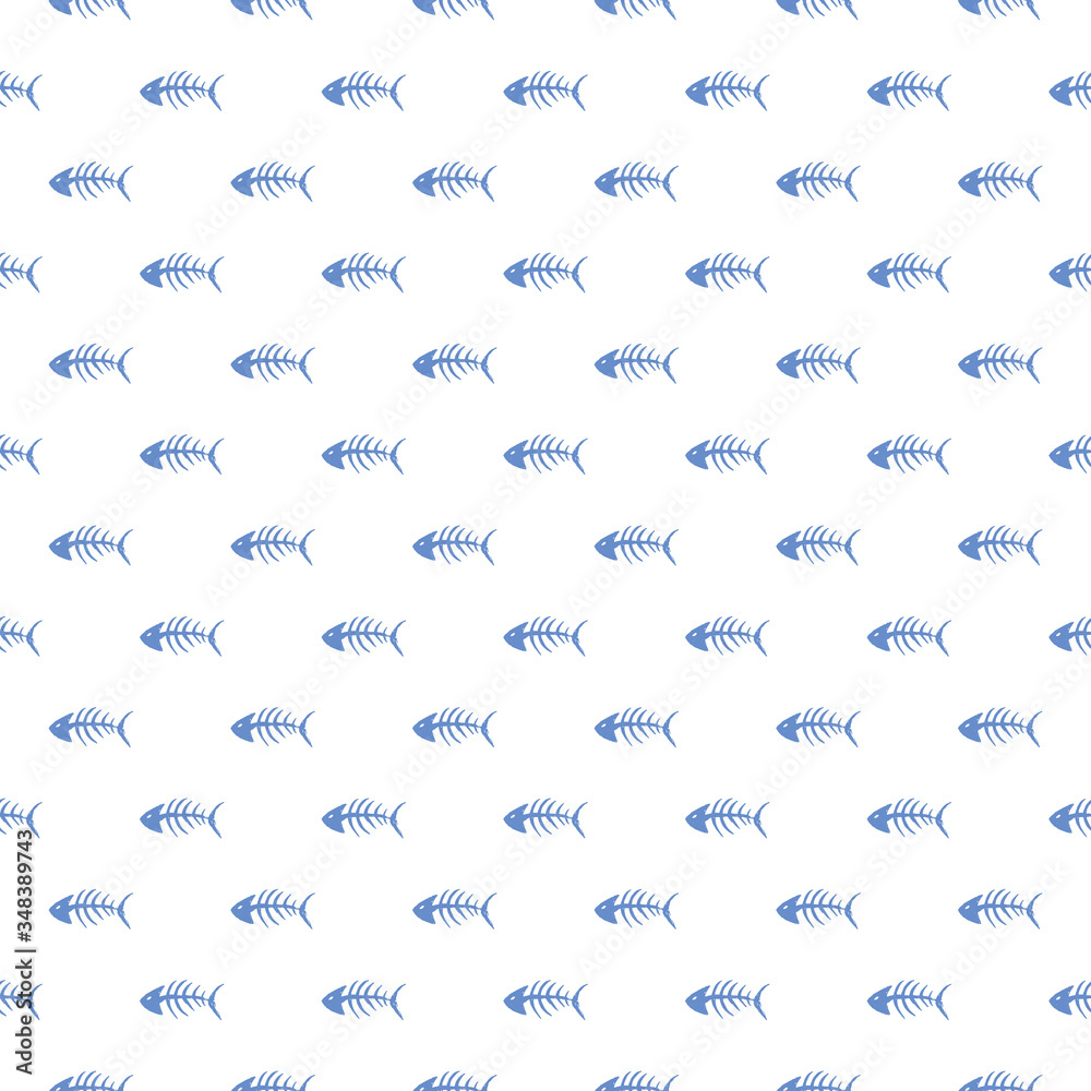 Obraz premium Fish bones Seamless pattern. Fish skeleton doodle, Hand drawn Cartoon Vector illustration