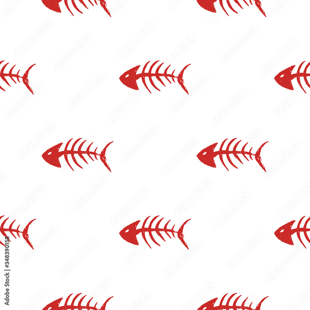 Fish bones Seamless pattern. Fish skeleton doodle, Hand drawn Cartoon Vector illustration Fish bones Seamless pattern. Fish skeleton doodle, Hand drawn Cartoon Vector illustration