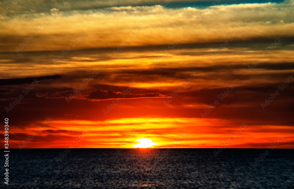 sunset over the sea, sky, sun, ocean, water, beach, cloudscape, clouds, orange, horizon, beautiful, Siesta Key, Florida