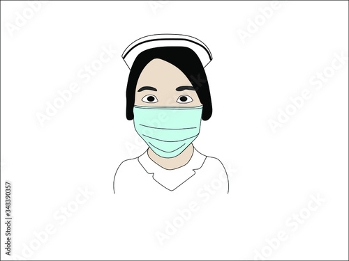 Woman in medical face protection mask. Vector icon of depressed and tired people wearing protective surgical mask. illustration for concepts of disease, sickness, alergies, pollution, corona .