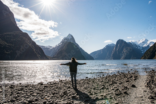 mitre peak in milford sound new zealand photo