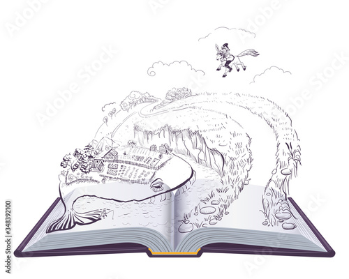 Little humpbacked horse Russian fairy tale. Open book illustration