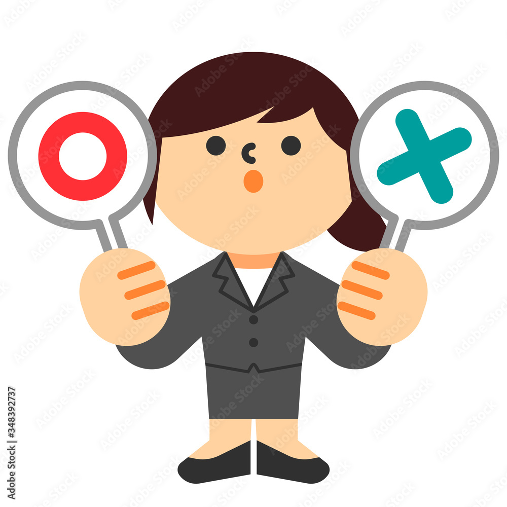 ビジネス　スーツ　全身　女性　丸　バツ　問題　回答