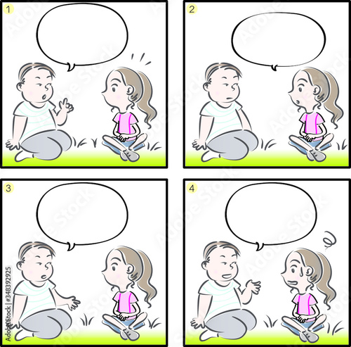 boy and girl with speech bubble set