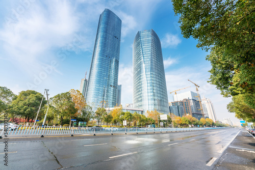 Photography modern cityscape and road of Hongkong