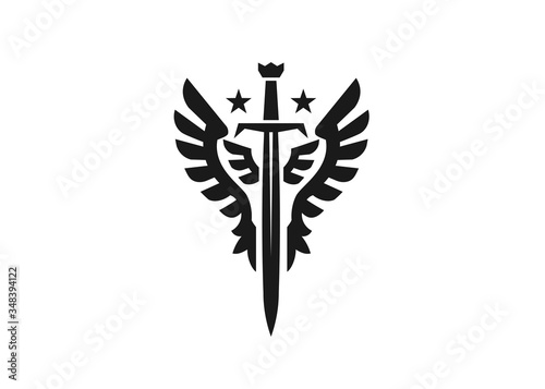 Stampa su tela Sword and wings monogram color logo vector template illustration