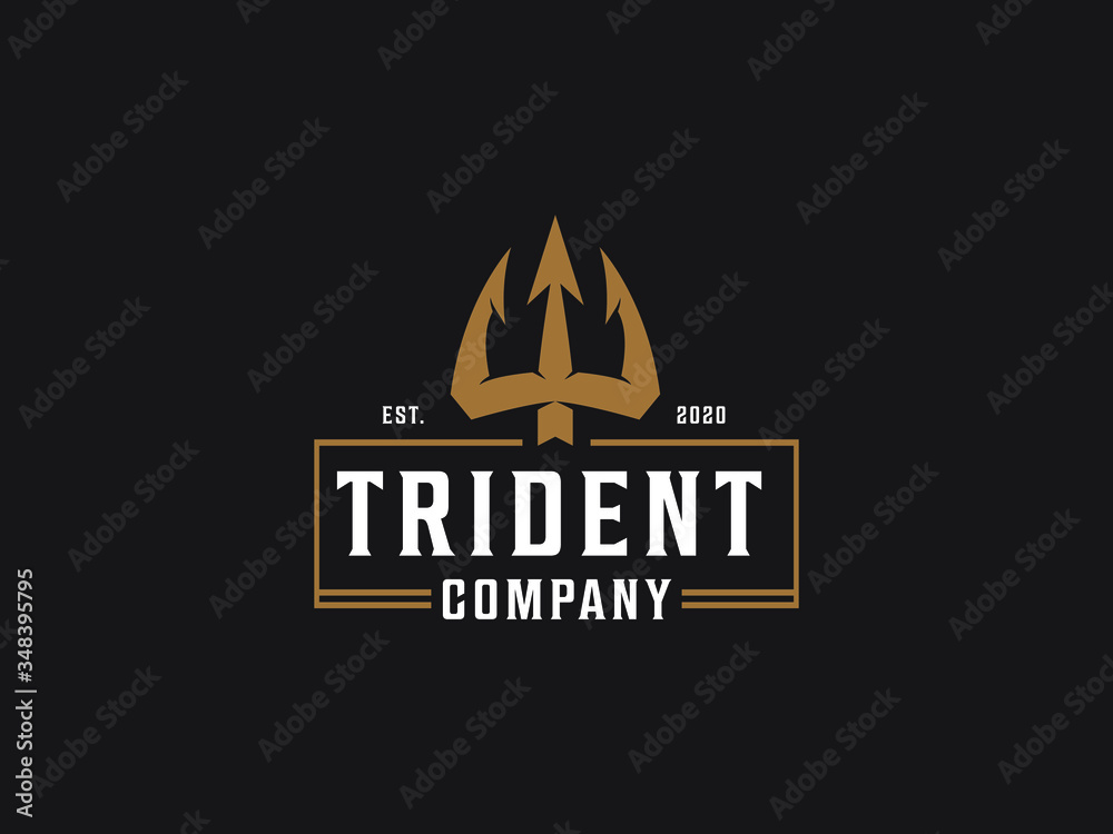 Vintage Trident Spear of Poseidon Neptune God Triton King logo design ...