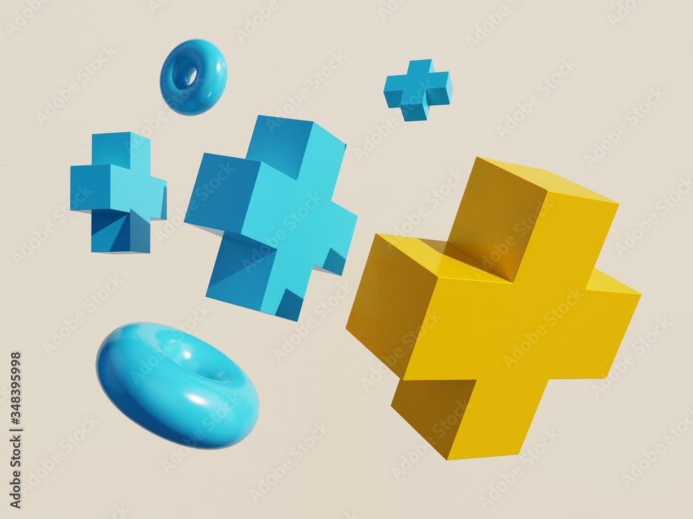 Obraz premium Geometric shapes on a plain background. 3D Rendering