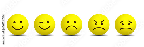 Various yellow emotional icons isolated on white background.