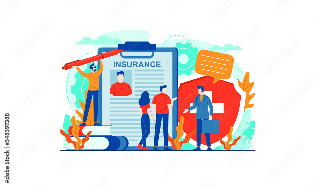 Insurance vector illustration concept agent template background isolated can be use for presentation web banner UI UX landing page Insurance vector illustration concept agent template background isolated can be use for presentation web banner UI UX landing page