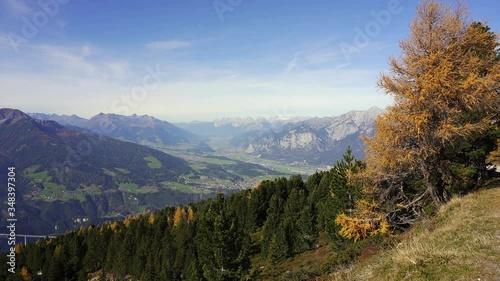 Autumn  in the alps, mountain view from Patscherkofel showing the confluence of the Inn valley and Brenner Pass near Innsbruck, Austria photo