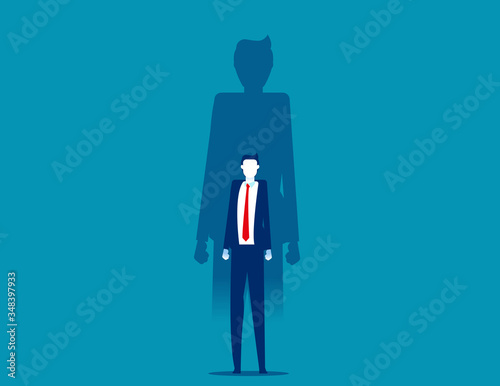 Successful businessman with big shadows. Flat cartoon vector design