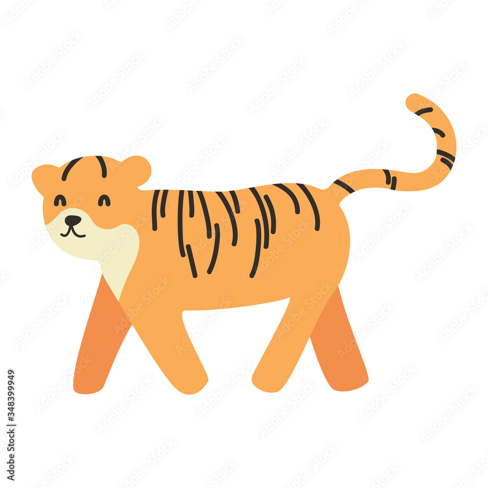 Cute Cartoon tiger, Vector illustration tiger on a white background. Drawing  for children Stock Illustration | Adobe Stock