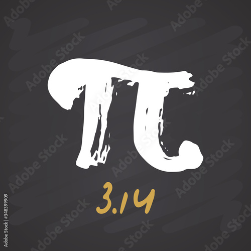 Pi symbol hand drawn icon, Grunge calligraphic mathematical sign, vector illustration on chalkboard background