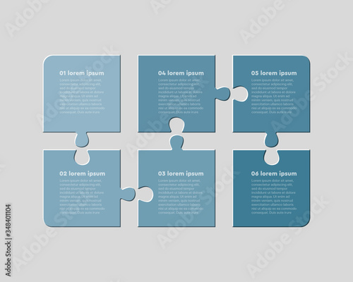 Six jigsaw puzzle template process with text space
