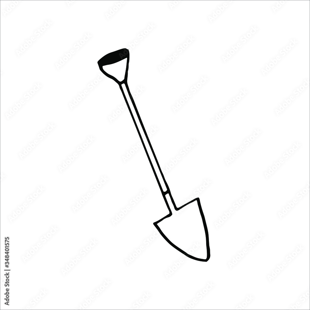 Isolated on white background picture a shovel, hand-drawing, doodle, vector