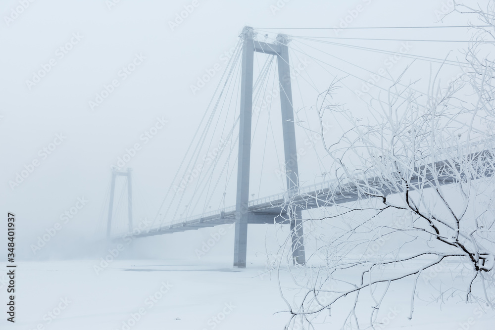 Fototapeta premium Bridge over the river in a fog
