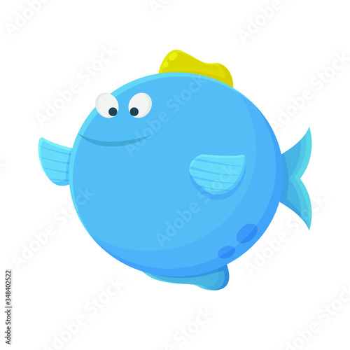 Puffer Fish Character. Cute Animal Mascot Icon Flat Design
