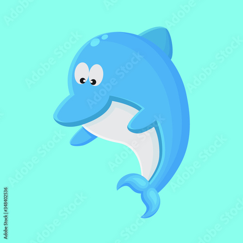 Dolphin Cartoon Character. Cute Animal Mascot Icon Flat Design 