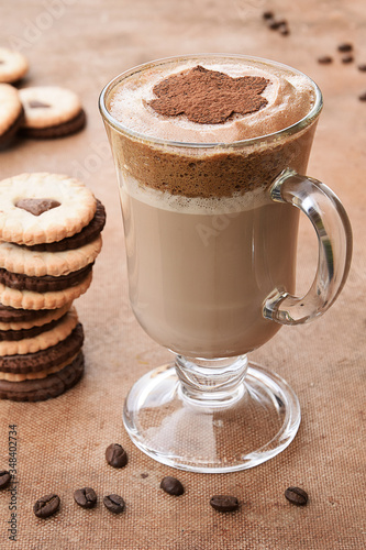 Unusual dalgon coffee in a transparent glass for breakfast photo