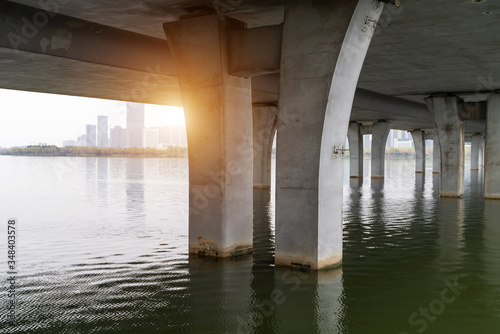 Bottom shot of the large bridge on the sea © gjp311