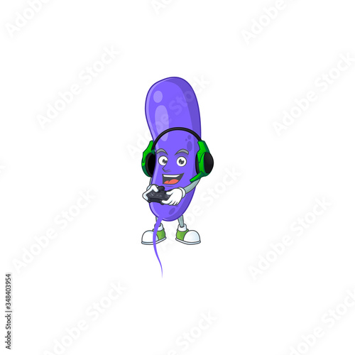 A cartoon design of cholerae clever gamer play wearing headphone