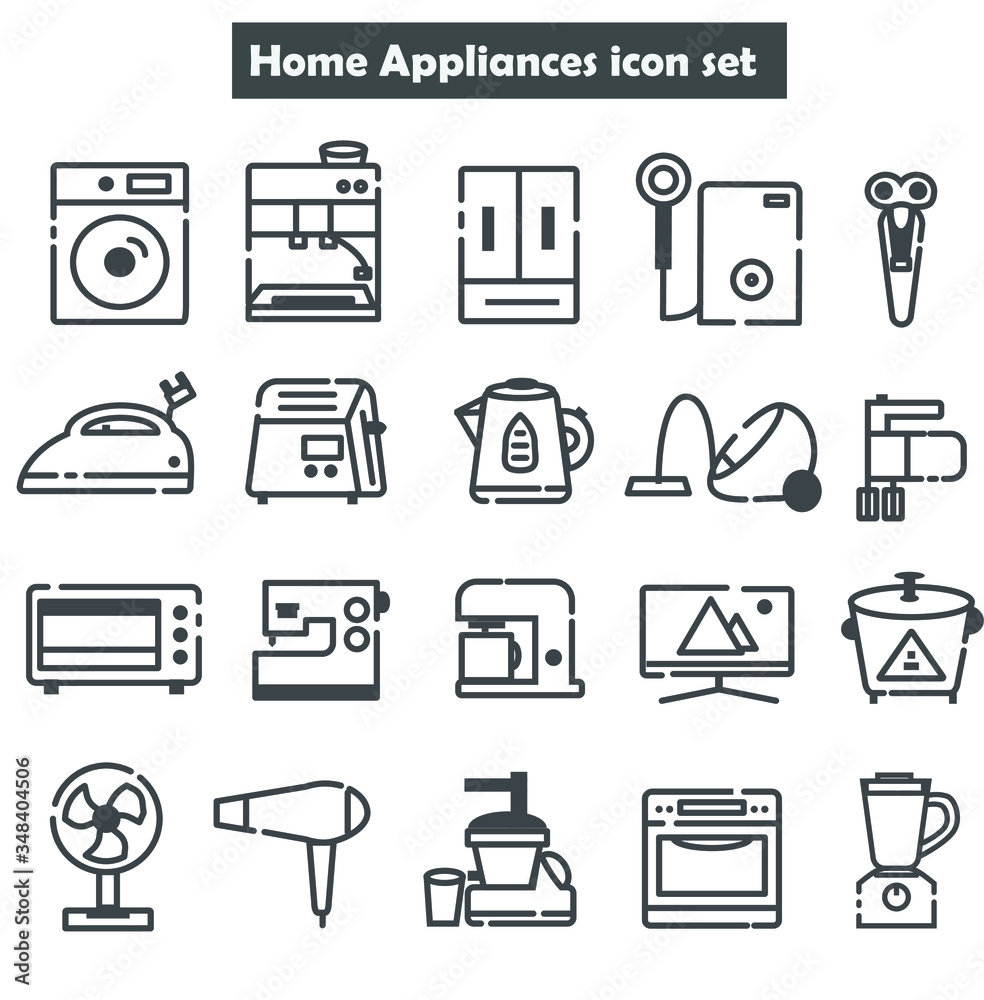 Editable vector flat line icon set of home appliances Editable vector flat line icon set of home appliances