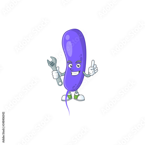 A smart mechanic cholerae cartoon mascot design fix a broken machine
