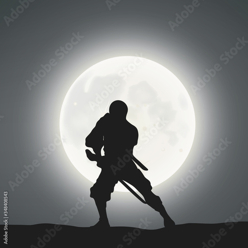 A Japanese Ninja Under The Moonlight 