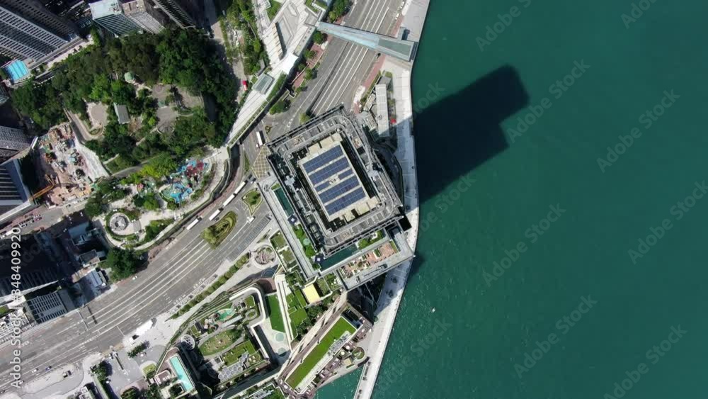Top down aerial view of traffic in Hong Kong bay area. Top down aerial view of traffic in Hong Kong bay area.