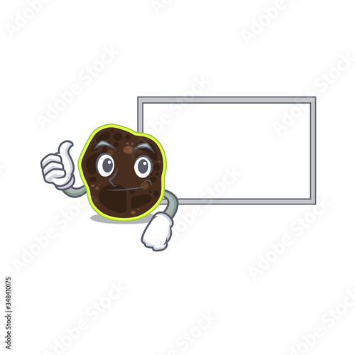 Firmicutes cartoon design with Thumbs up finger bring a white board