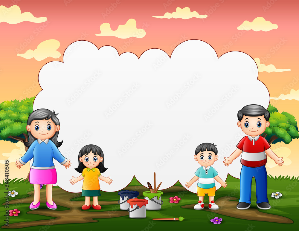 Border template design with happy family standing