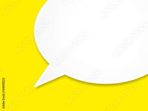 White speech bubble icon on yellow background.