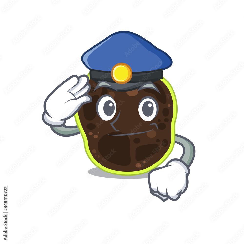 Naklejka premium Police officer cartoon drawing of firmicutes wearing a blue hat