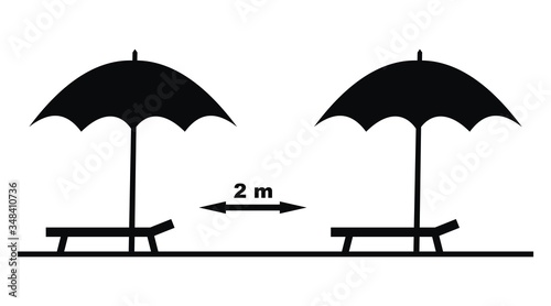 location of parasols, safe distance of two meters, vector icon