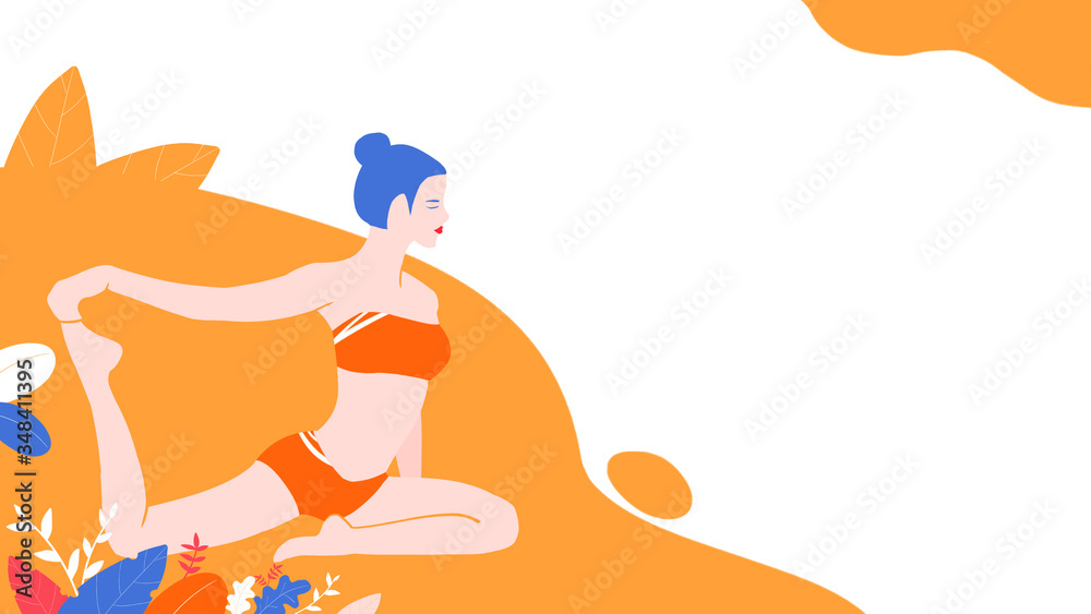 Fototapeta premium A woman practicing yoga. Background illustration of fitness posture