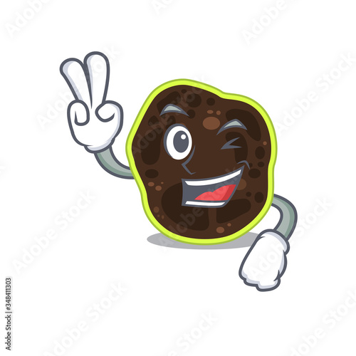 Happy firmicutes cartoon design concept show two fingers