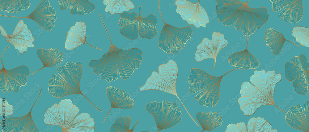Luxury Gold Ginkgo wallpaper design vector.	
