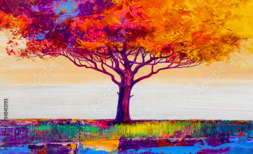 Fotografija Oil painting landscape. Colorful autumn tree. Abstract style.