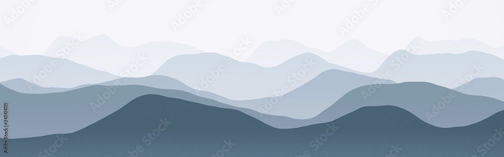 artistic panoramic image of hills peaks in haze computer graphic background illustration