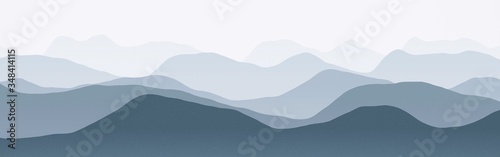 artistic panoramic image of hills peaks in haze computer graphic background illustration