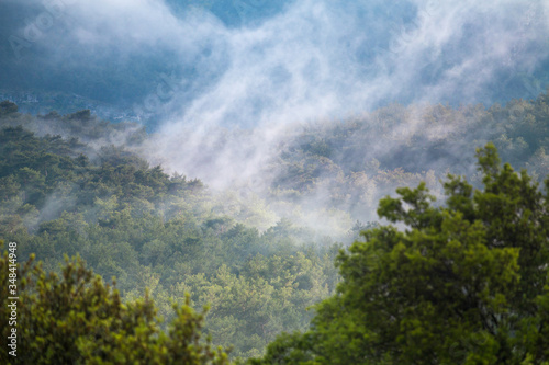 Low clouds over a mountain valley in Turkey.