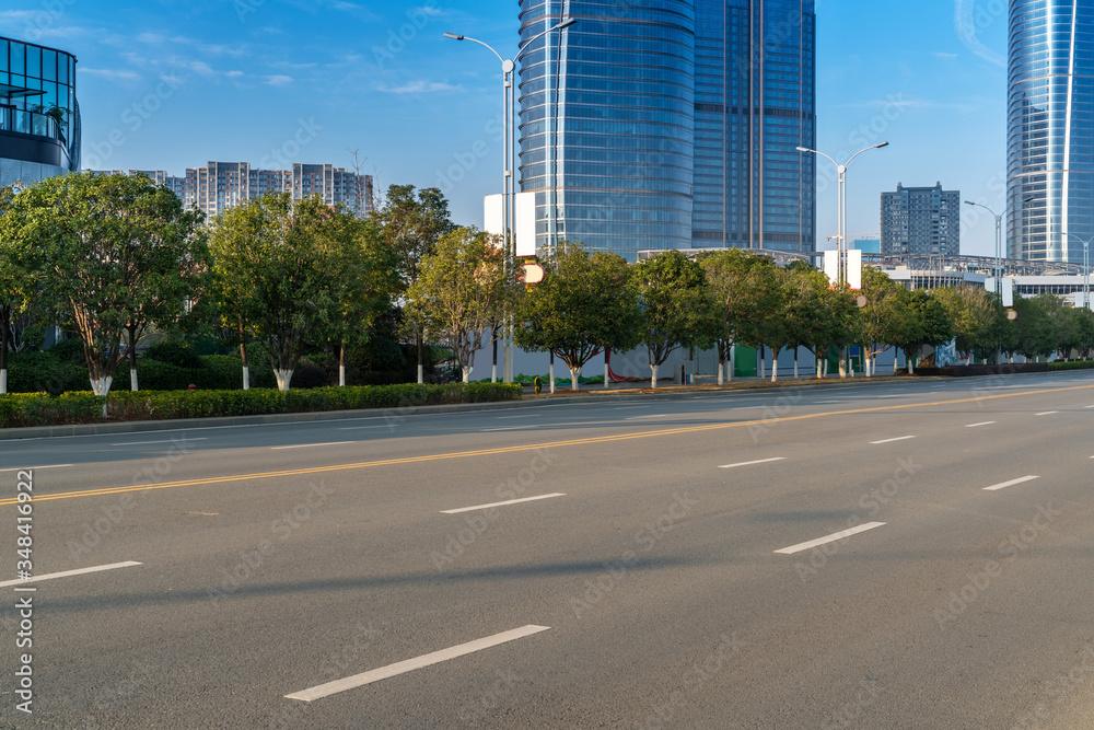 Empty urban road and buildings in China Empty urban road and buildings in China