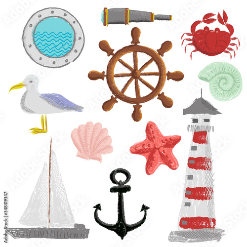 vector drawing sea set